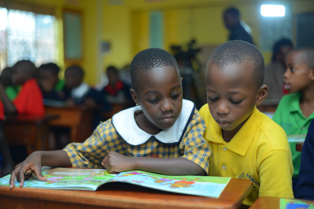 Children learning with tablets